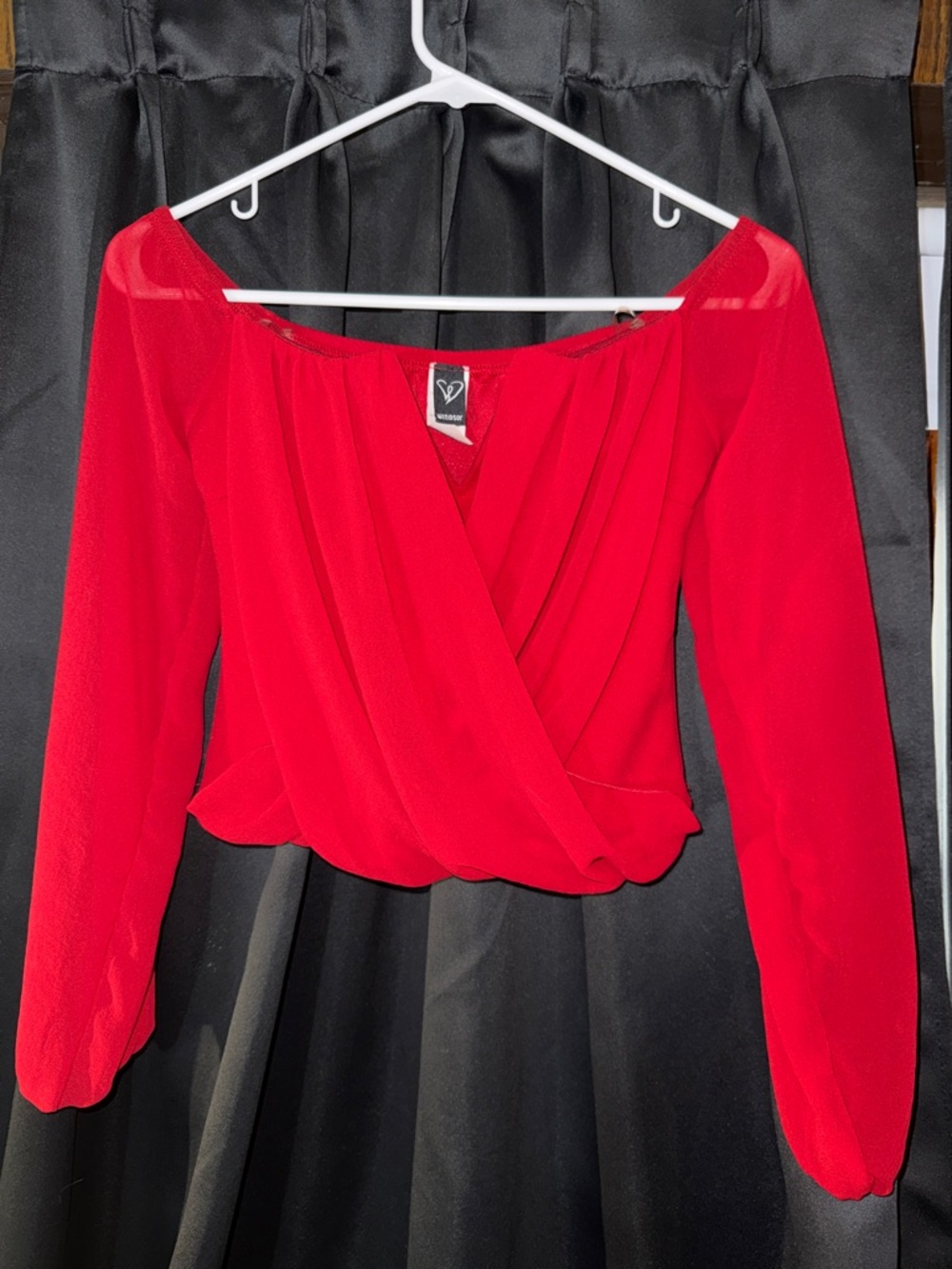 Windsor Red Long-Sleeve Wrap Blouse